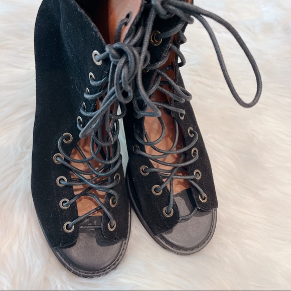 Jeffrey Campbell Cors 9.5 Black Suede Lace Up Sandal Heels - Picture 5 of 12